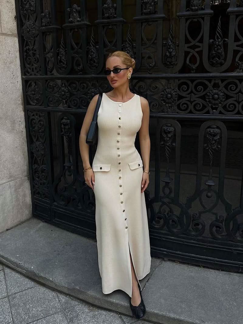 Ärmelloses Maxikleid mit Knopfleiste und Taschen