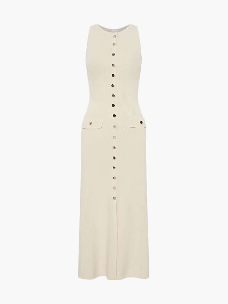 Ärmelloses Maxikleid mit Knopfleiste und Taschen