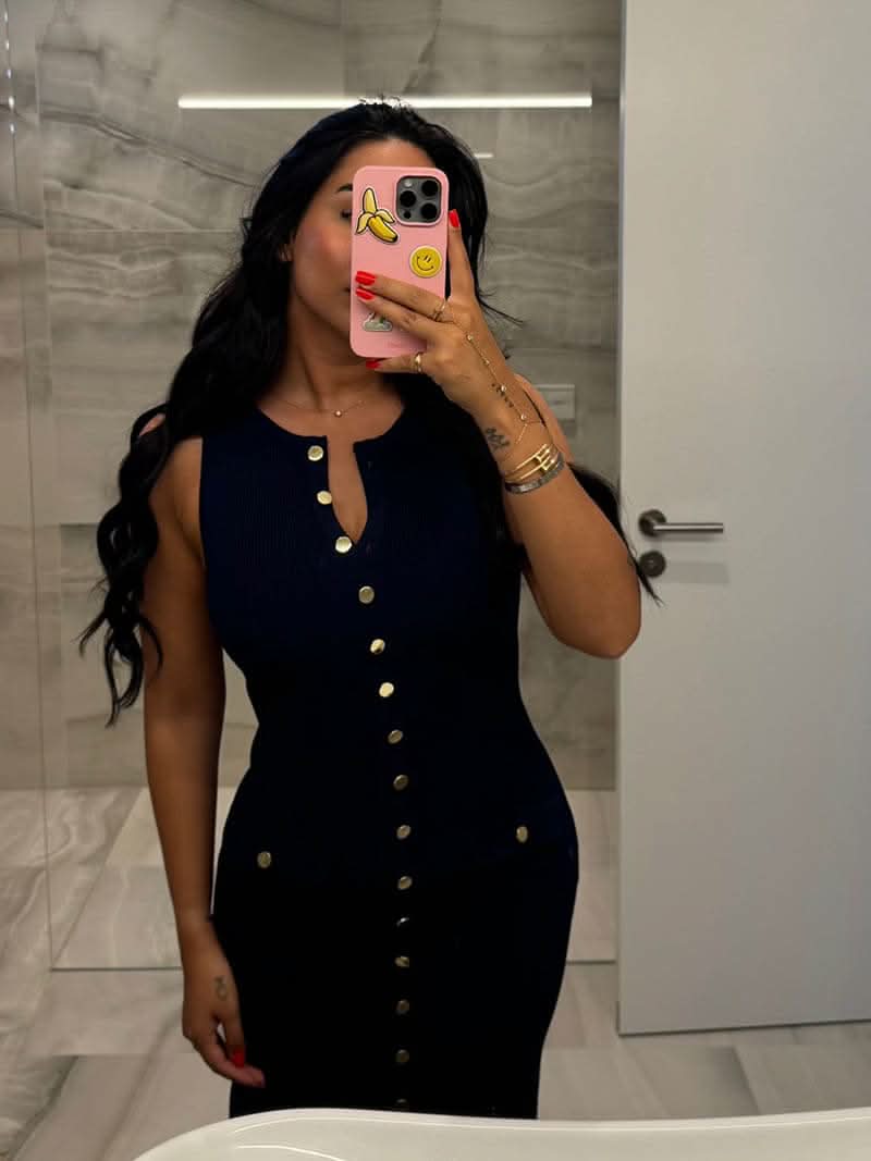 Ärmelloses Maxikleid mit Knopfleiste und Taschen