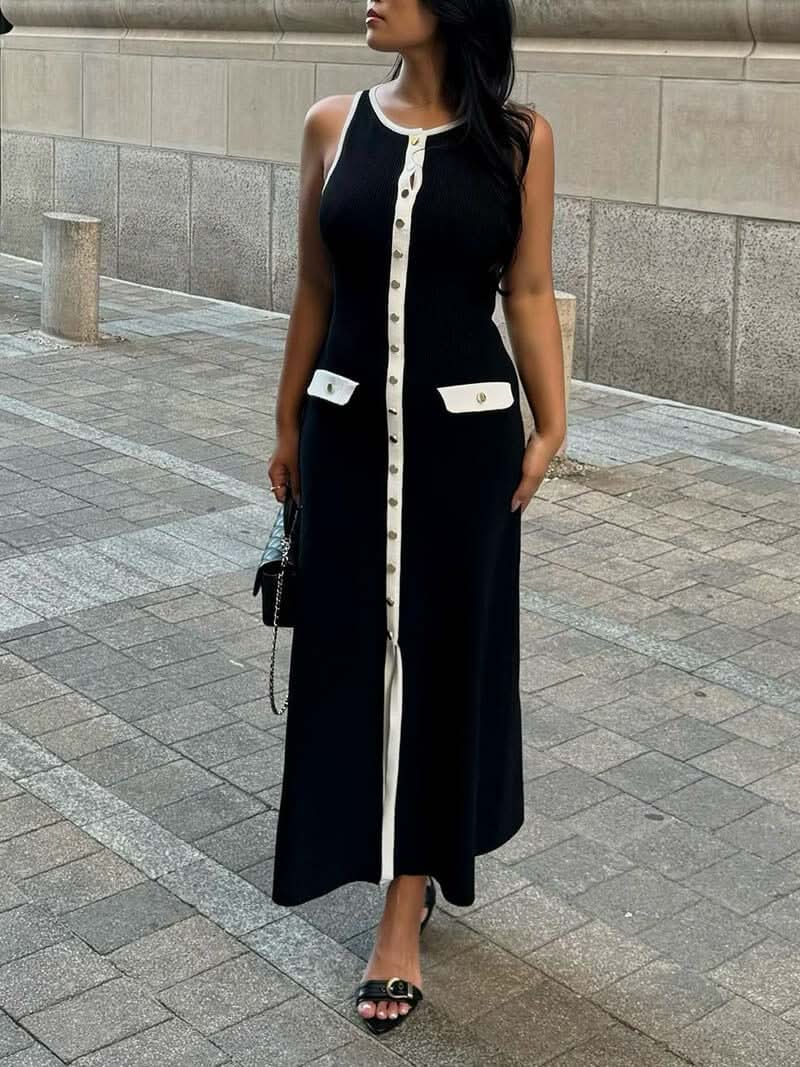 Ärmelloses Maxikleid mit Knopfleiste und Taschen