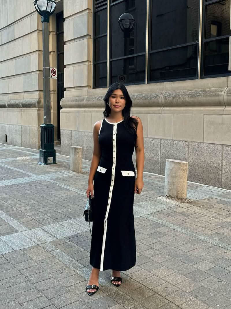 Ärmelloses Maxikleid mit Knopfleiste und Taschen