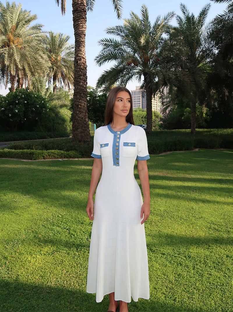 Maxikleid mit Hemdkragen und Kontrastdetails