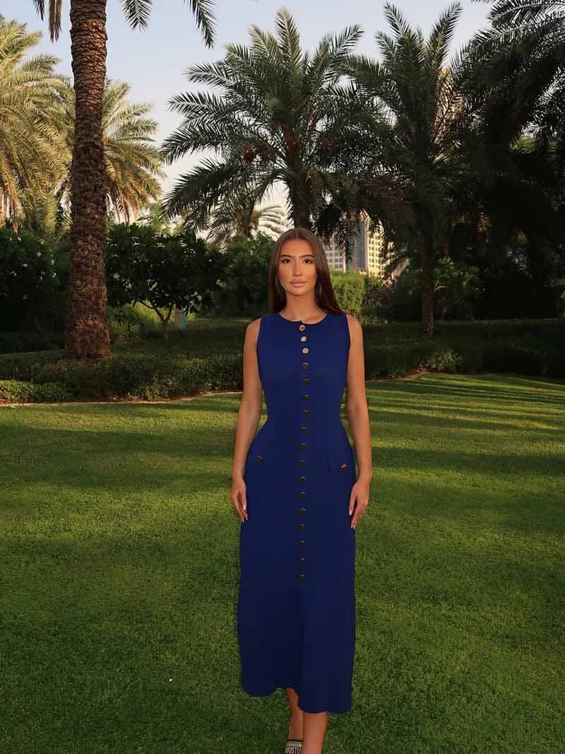 Ärmelloses Maxikleid mit Knopfleiste und Taschen